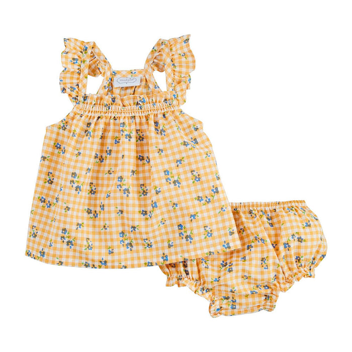 Girls Yellow Gingham Pinafore Set