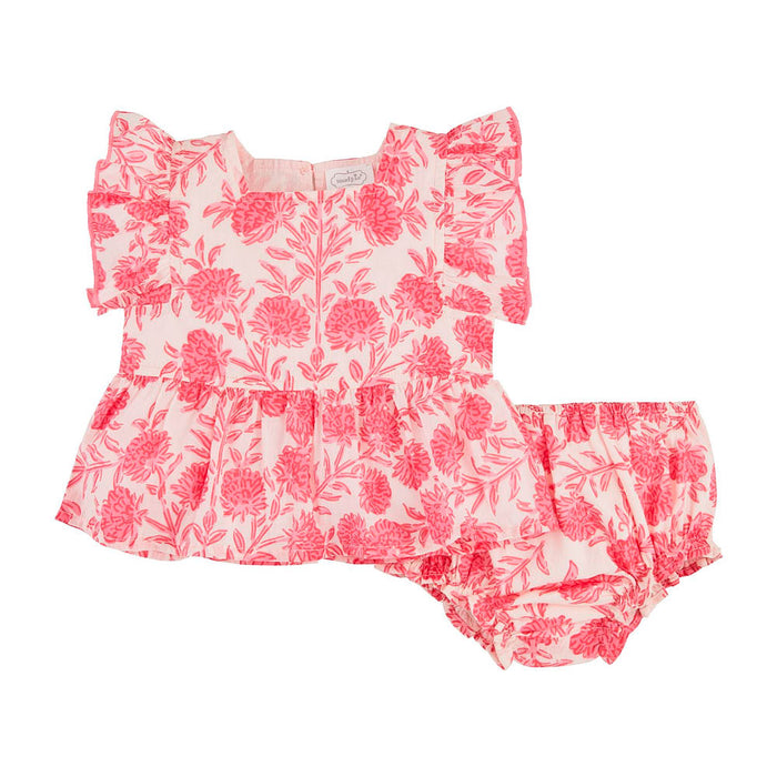 Girls Pink Floral Pinafore Set