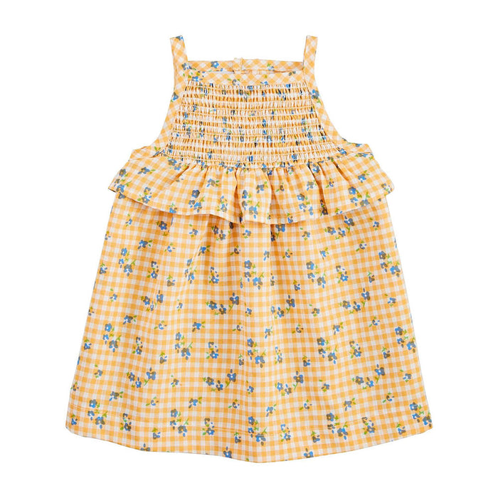 Girls Yellow Gingham Smocked Dress