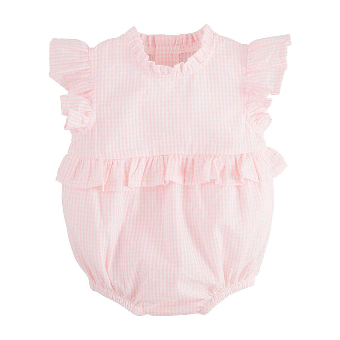 Girls Pink Gingham Ruffle Bubble
