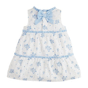 Girls Blue Floral Tiered Dress