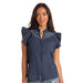 Slim Denim Flutter Sleeve Top