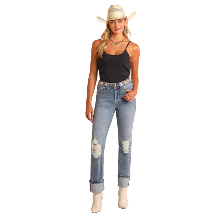 and Mid Rise Distressed Bootcut Jeans