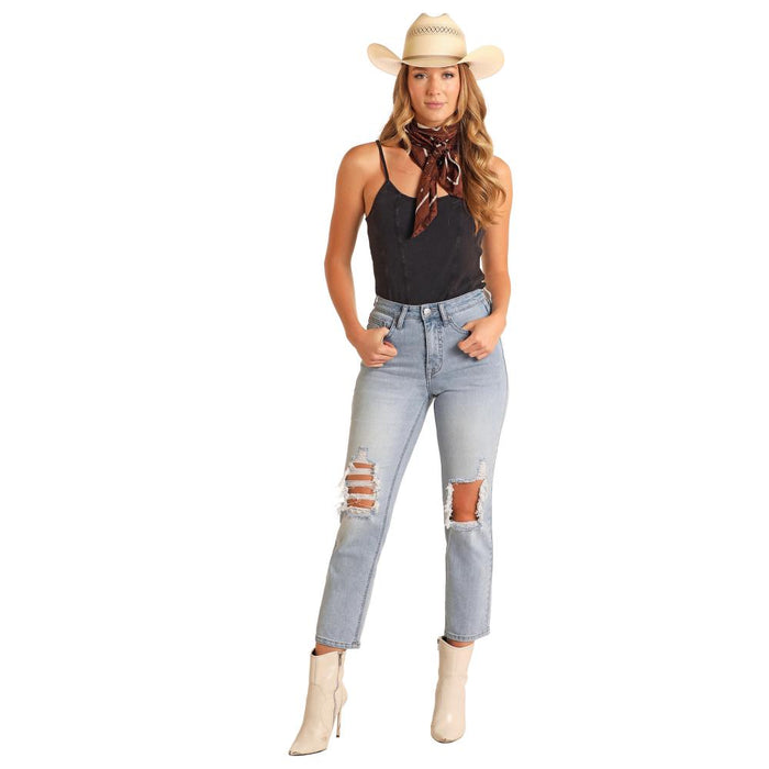 and High Rise Straight Cropped Jeans