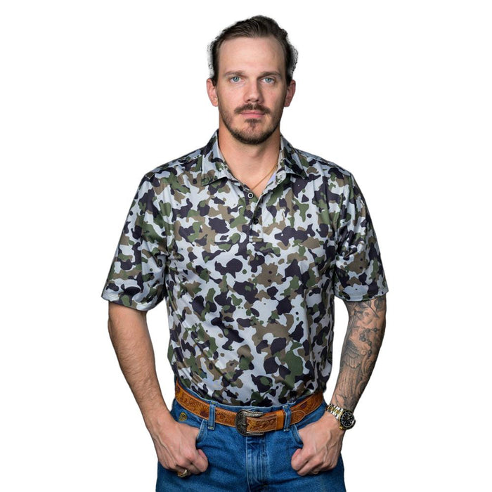 Mens Camo Print Short Sleeve Polo