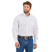 Mens George Strait White/Blue Print Long Sleeve Button Down Shirt