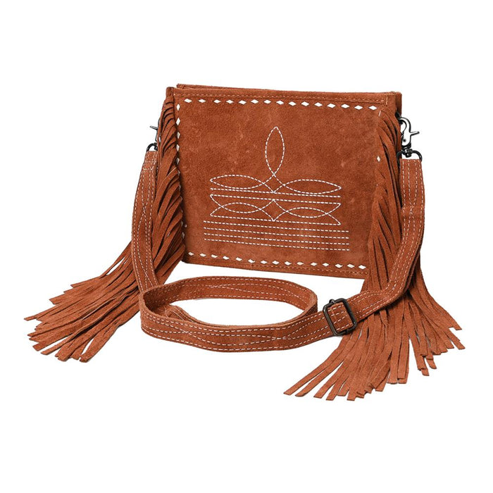 Brown Boot Stitch Fringe Bag
