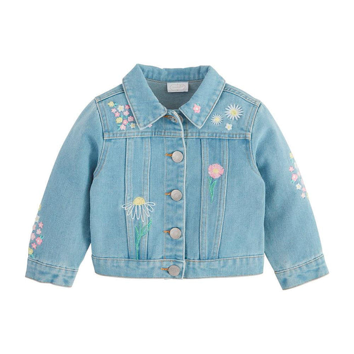 Girls Floral Embroidery Denim Jacket