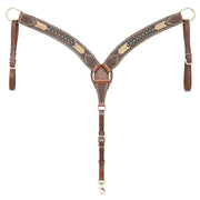 Turquoise Stone Basket Stamp Breast Collar with Rawhide