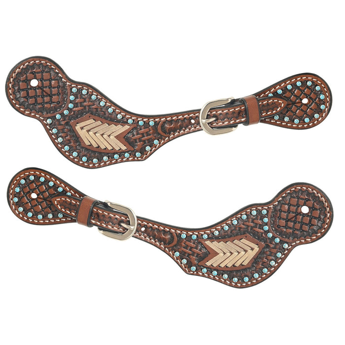 Ladies Turquoise Stone Basket Stamp Spur Straps