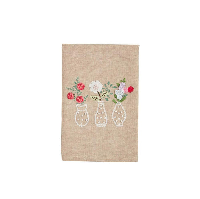 Three Vases Flower Embroidery Towel