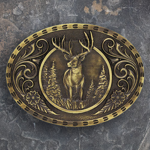 Antique Brass Standing Buck Attitude Buckle
