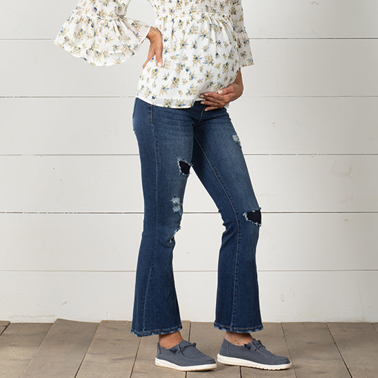 Distressed Maternity Flare Jeans