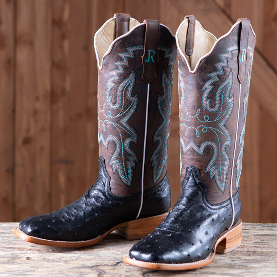 R. Ladies' Black Full Quill Ostrich Boots