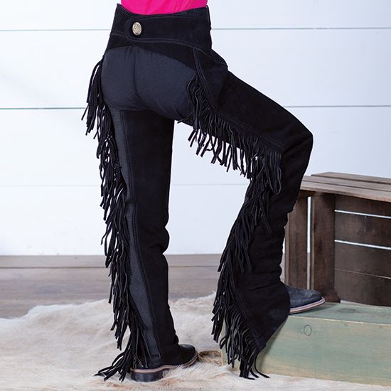 Kid's Premium Black Ultrasuede Show Chaps with Stretch Panel
