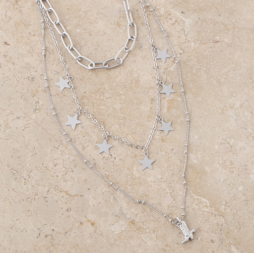Silver Layered Stars and Boot Necklace