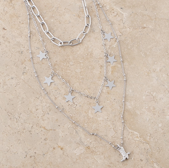 Silver Layered Stars and Boot Necklace