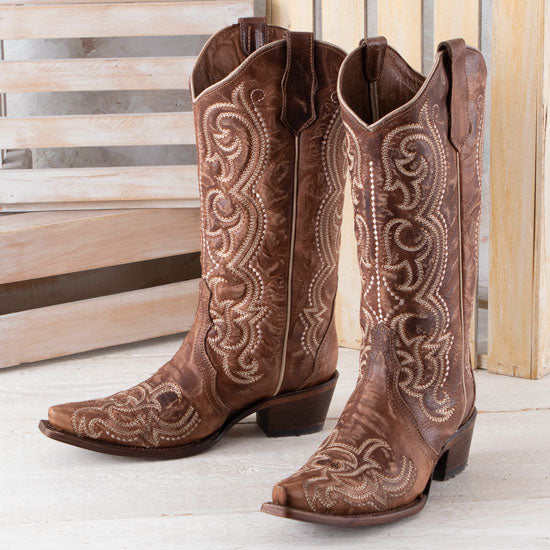 Ladies' Brown Embroidery Boots