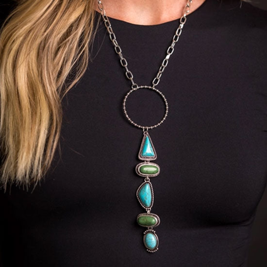 &Co Green Turquoise Stone Ring Necklace