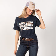 Womens Navy Short Sleeve Ranchin Tee
