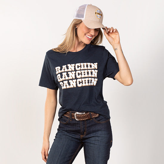 Womens Navy Short Sleeve Ranchin Tee