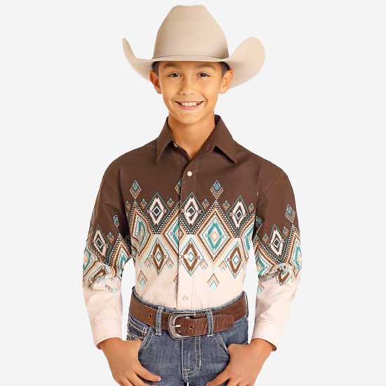 Panhandle Boys' Brown Diamond Border Shirt