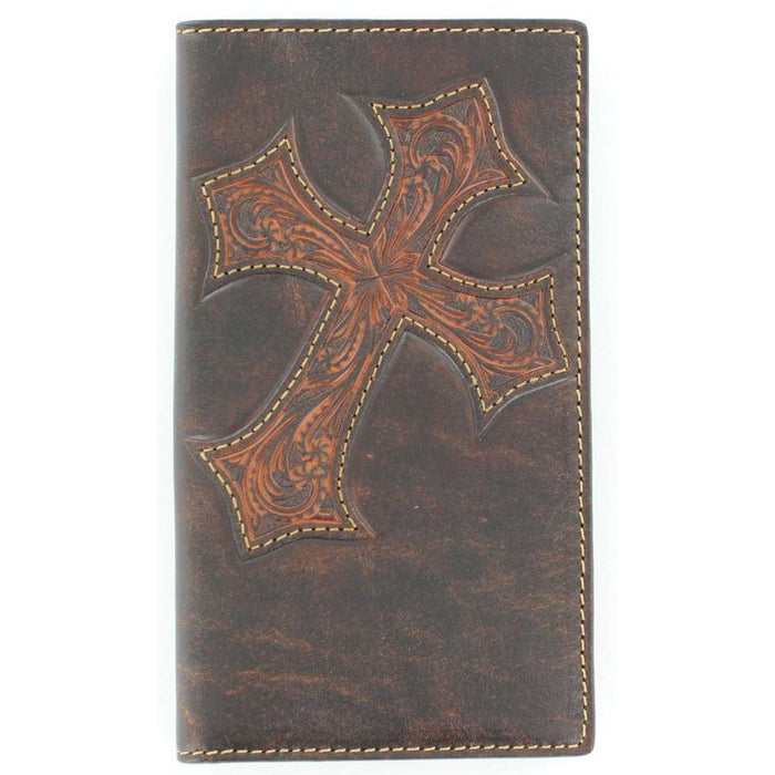 Nocona Dark Brown Leather With Diagonal Cross Rodeo Wallet