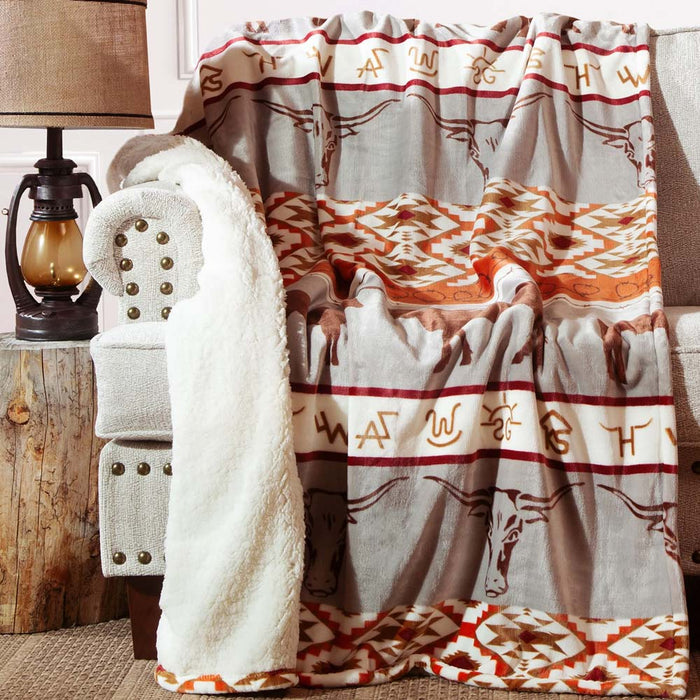 Longhorn Plush 54x68 Sherpa Throw