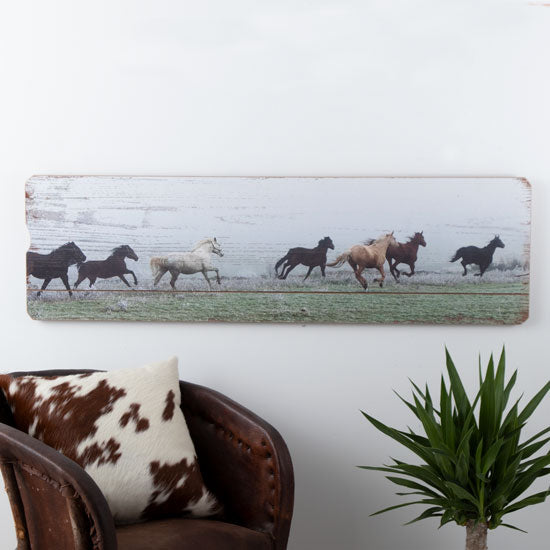 Running Horses Plank Wood Wall Decor