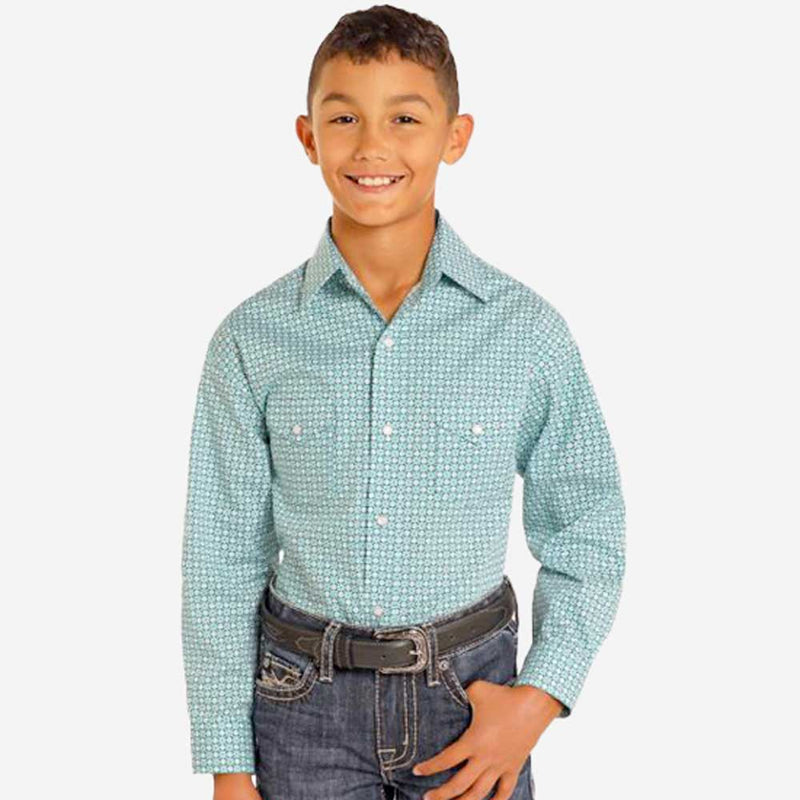 Boys' Rough Stock Turquoise Maze Shirt