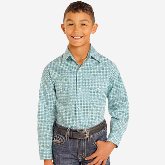 Boys' Rough Stock Turquoise Maze Shirt