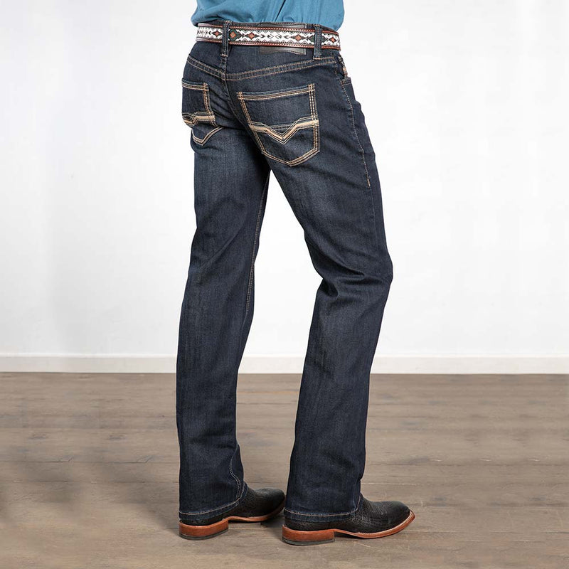 Pistol Straight Flat Seam Dark Wash Jeans