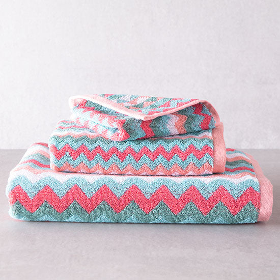 Coral and Turquoise Zig Zag Towels