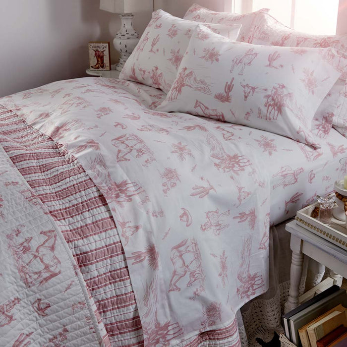 Dusty Rose Pink Cowgirl Toile Sheet Set