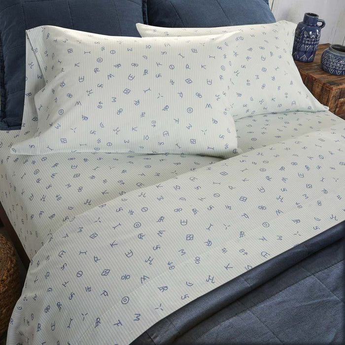 Cattle Brands Chambray Blue Ticking Stripe Sheet Set