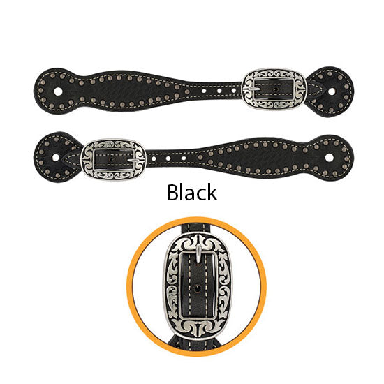 Basketweave Bridle Leather Thin Spur Straps w/Spots