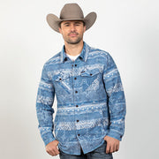 Blue Brushed Cotton Aztec Shirt Jacket