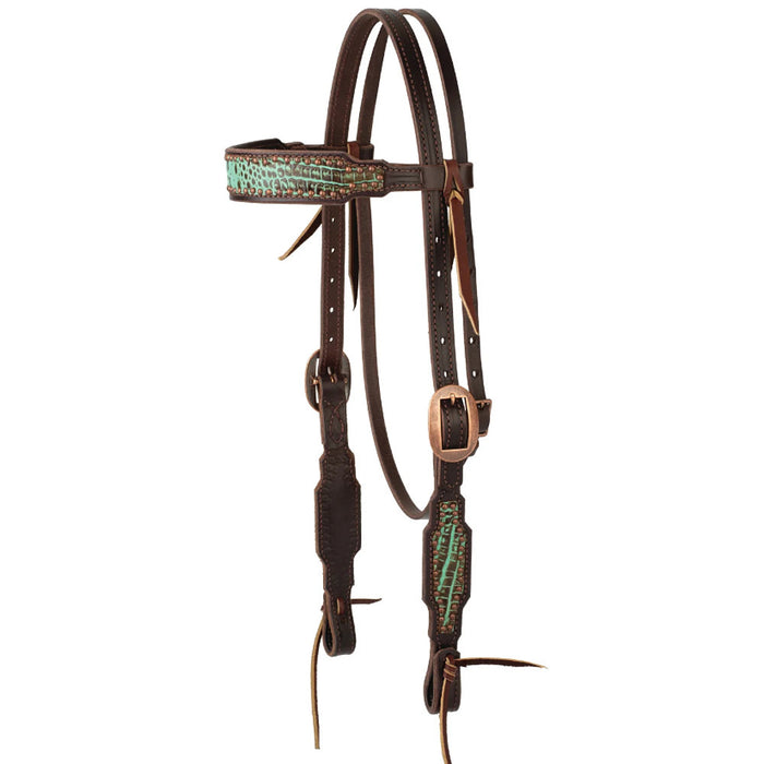 Turquoise Croc Browband Headstall