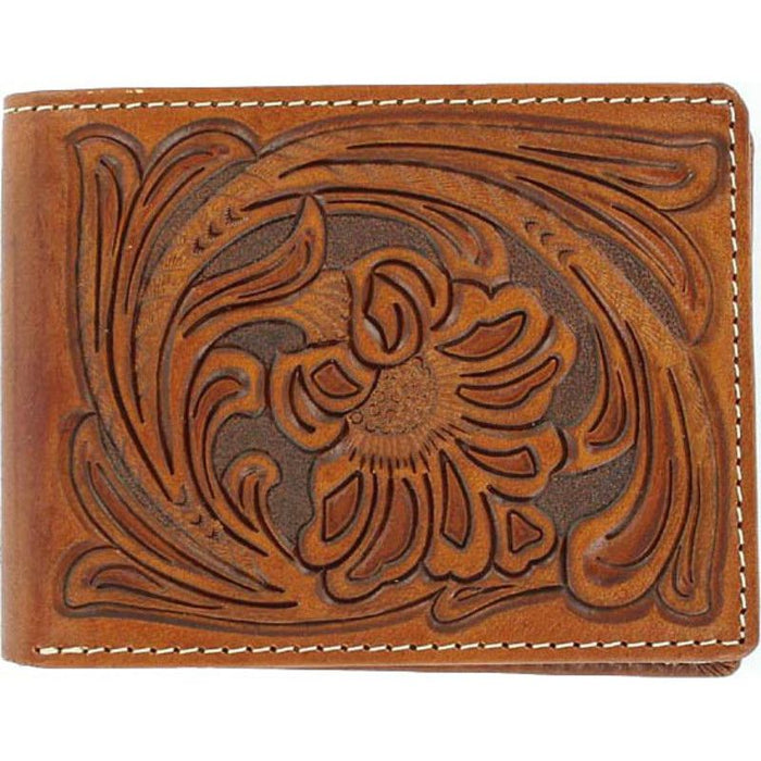 Nocona Brown Tooled Leather Bi-fold Mens Wallet With Removable Passcase
