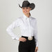 Faux Button Zip Stretch Sateen White Show Top