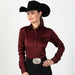 Faux Button Zip Stretch Sateen Burgundy Show Top
