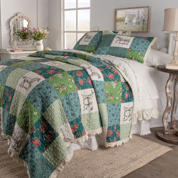 Rosie Floral Patch Ruffle Quilt Set