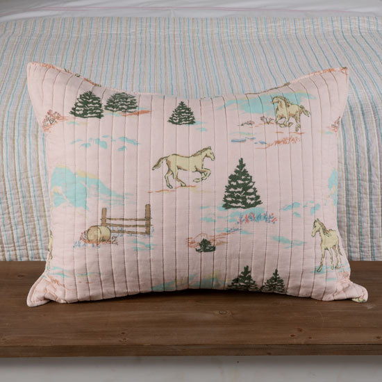 Horse Girls Pink Woodland Ponies Standard Sham