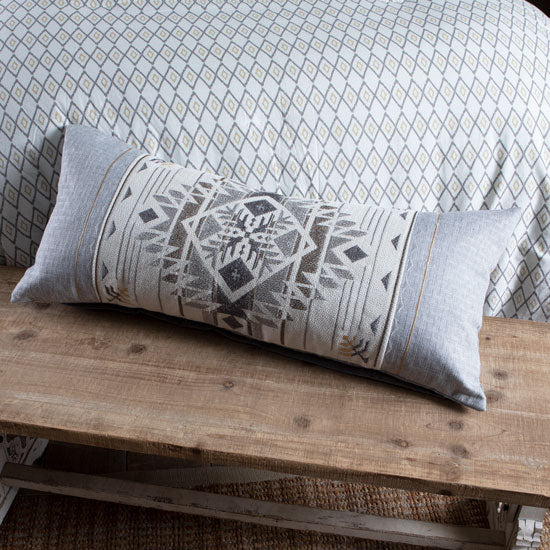 Grey Embroidered Lumbar Pillow