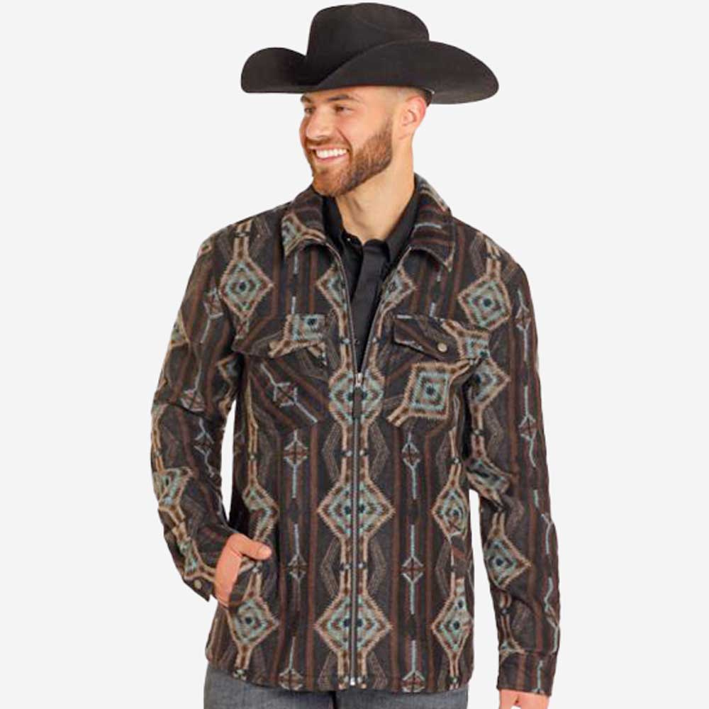 Rock & Roll Denim Turquoise Brown Aztec Shacket