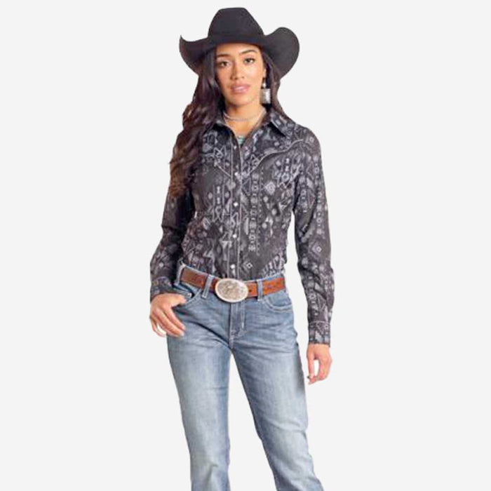 Denim Black Aztec Top