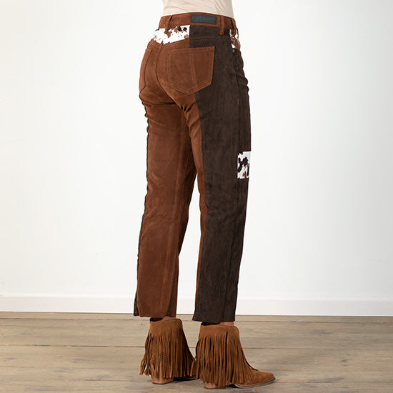 Suede Cowhide Print High-Rise Cropped Straight Jeans