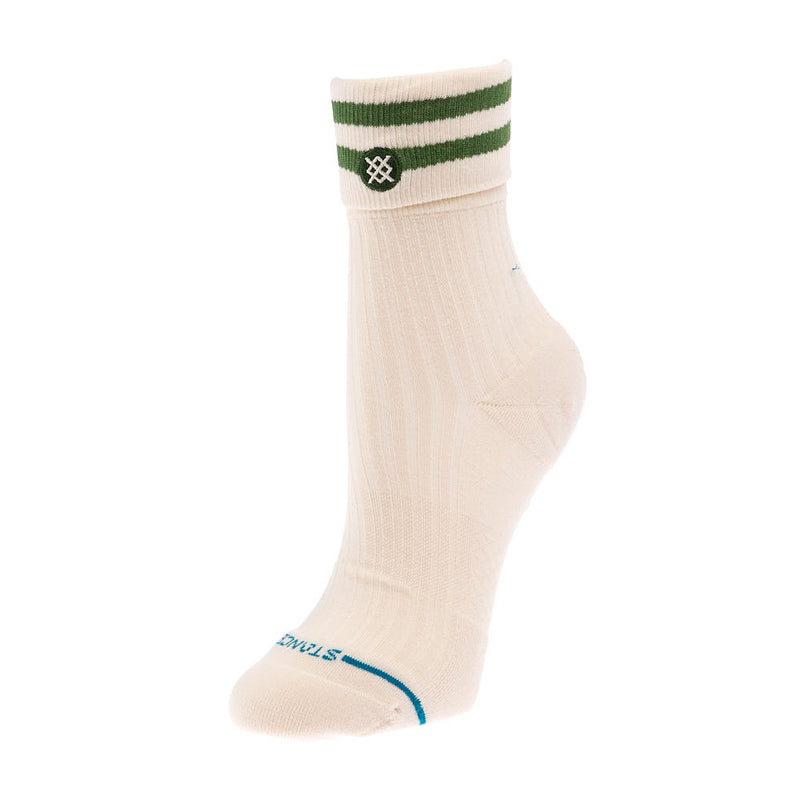 Women`s Green Accent Roll Cuff Quarter Height Sock