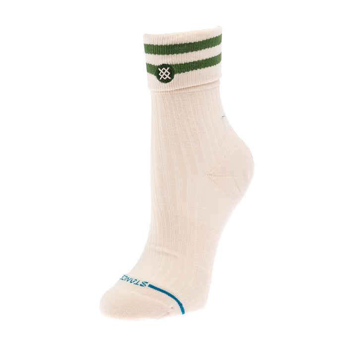 Women`s Green Accent Roll Cuff Quarter Height Sock