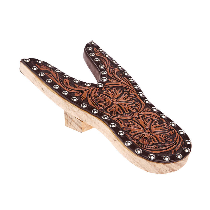 Floral Tooled Leather Boot Jack Chocolate